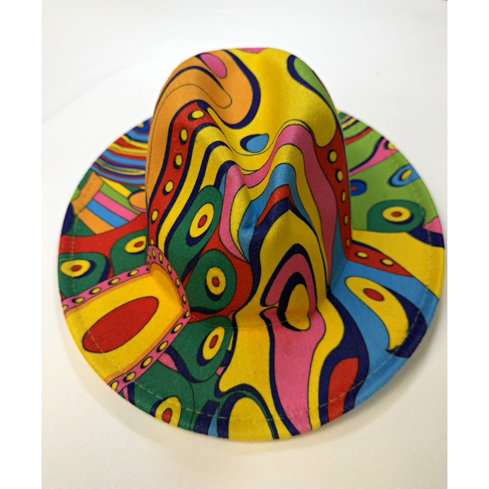 Womens Fedora Hat Multicolor Abstract Print Cotton Polyester One Size